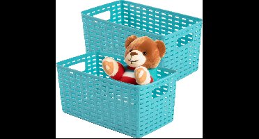 Plasticforte Opbergmand - 4x - Kastmand - rotan kunststof - turquoise blauw - 5 Liter - 15 x 28 x 13 cm