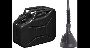 Proplus Brandstof Jerrycan van metaal - 10 liter - zwart - voor benzine en diesel - met dop en trechter