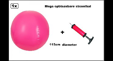 Mega opblaas strandbal diameter 115cm roze + pomp - Crowdball - Evenement thema feest festival party holland EK strand beach tropical