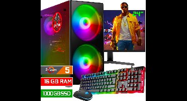 ScreenON - Game Computer / Gaming PC Set (24" Monitor + Muis & Toetsenbord) - Ryzen 5 8600G - 1000GB M.2 SSD - 16GB RAM - AMD Radeon 760M - Windows 11