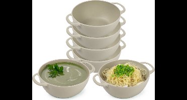 Plasticforte Soepkommen met hengsels - 10x - Campinglife - kunststof - D11 x H5 cm - 370 ml - beige - stapelbaar - onbreekbaar