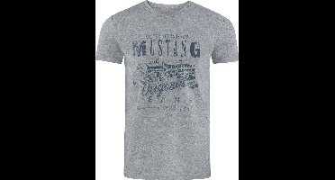 Mustang Heren T-Shirt Basic Print Tee regular fit Grijs 3XL Ronde Hals Volwassenen Opdruk Print Shirts