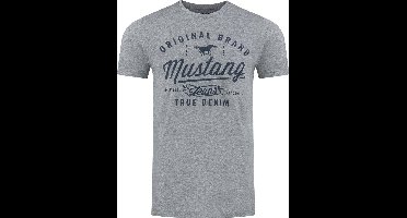Mustang Heren T-Shirt Basic Print Tee regular fit Grijs 6XL Ronde Hals Volwassenen Opdruk Print Shirts