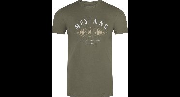 Mustang Heren T-Shirt Basic Print Tee regular fit Olijf S Ronde Hals Volwassenen Opdruk Print Shirts