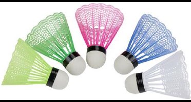 Badminton shuttle setje - 5x shuttles - kunststof - multi - badminton - buiten spelen
