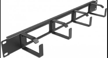 19 ″ kabelbeheerrouteringspaneel met 3 openingen en 4 haken 1u zwart