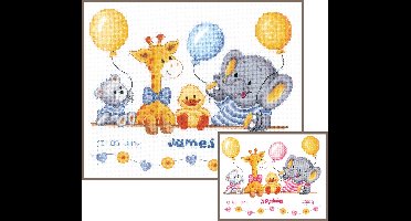 borduurpakket PN0143720 "geboortefeestje", geboorte (incl. blauw/rose garen)