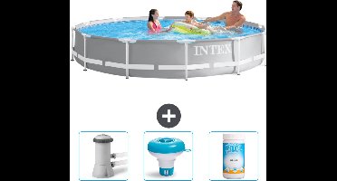 Intex Rond Prism Frame Zwembad - 366 x 76 cm - Grijs - Inclusief Zwembadfilterpomp - Chloordrijver - Chloor