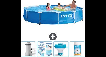 Intex Rond Frame Zwembad - 366 x 76 cm - Blauw - Inclusief Pomp Filters - Chloordrijver - Chloor