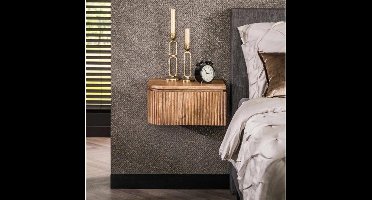 Nachtkastje Wave hangend Set van 2 L+R Mangohout Zandkleur - Uniek Golvend Design - Ruimtebesparend Zwevend Model - 40x35x20 cm