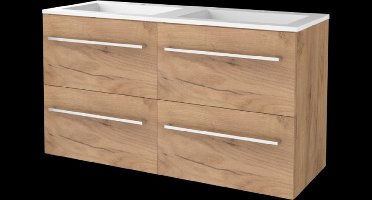 Basic Start 46 badmeubelset met wastafelonderkast met grepen, 4 lades en acryl wastafel met 2 kraangaten 120 x 46 cm, whisky oak