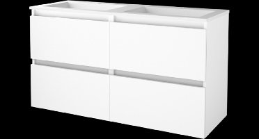 Basic Start 46 badmeubelset met greeploze wastafelonderkast met 4 lades en acryl wastafel met 2 kraangaten 120 x 46 cm, ice white