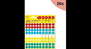 20x Avery etiket Zweckform 12mm rond blister a 270 etiketjes assorti