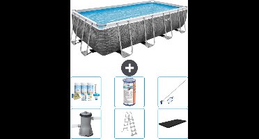Bestway Rechthoekig Power Steel Zwembad - Rattanprint - 488 x 244 x 122 - Inclusief Pomp - Ladder - Afdekzeil Onderhoudspakket - Filter - Schoonmaakset