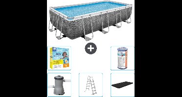 Bestway Rechthoekig Power Steel Zwembad - Rattanprint - 488 x 244 x 122 - Inclusief Pomp - Ladder - Afdekzeil Onderhoudspakket - Filter