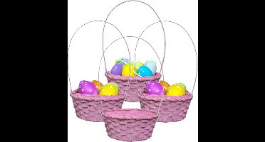 Kaemingk Rieten mandje met hengsel - 4x - roze - D20 x H38 cm - paasmandje