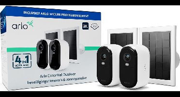 Arlo Essential 2K draadloze beveiligingscamera voor buiten en zonnepanelen - 2 Camera's & 2 Zonnepanelen