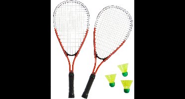 Speed badmintonset sterk rood/wit met rackets shuttles en opbergtas 66 cm - Badmintonnen