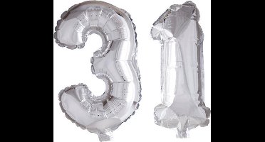 Folieballon 31 jaar zilver 86cm