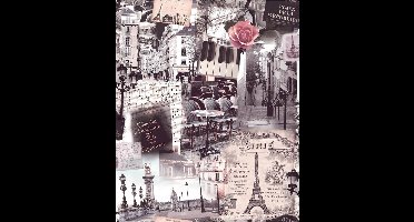 Home Parijs roze/zwart behang (vliesbehang, roze)