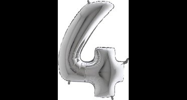 Folieballon - Cijfer 4 - zilver - Grabo Balloons - 66cm
