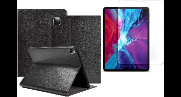 Hoes + Screenprotector geschikt voor iPad Pro 2020 12.9 inch - Leren Case Zwart