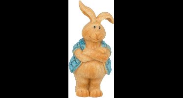 Arti Casa Beeldje Konijn Met Blauwe Jas 12x9,5x14 Cm Polyresin