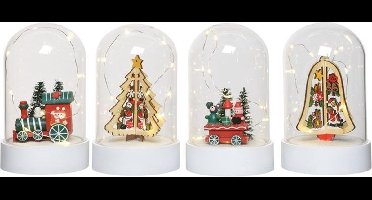 Snowflake Kerst stolp glas hout Ø11x18cm warmwit (1 stuk) assorti