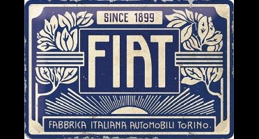 Fiat - Since 1899 Logo Blue. Metalen wandbord in reliëf 20 x 30 cm.