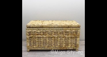 Opbergmand - Met deksel - 75x40x40 - Riet - Rotan - Naturel
