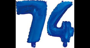 Folieballon 74 jaar blauw 41cm
