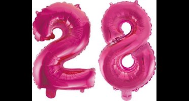Folieballon 28 jaar roze 86cm