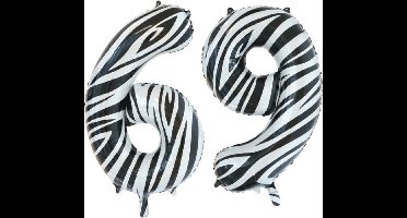 Folieballon 69 jaar zebra 86cm