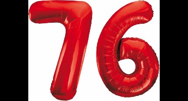 Folieballon 76 jaar rood 86cm