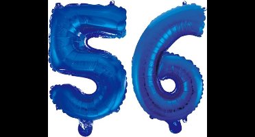 Folieballon 56 jaar blauw 86cm