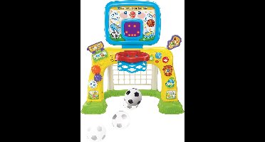 Interactieve multisport baby, meerkleurig, motorische structuur voor baby's, 2-in-1, voetbalkooi, basketbalmand met scorebord en ballonnen, cadeau voor kinderen vanaf 1 jaar