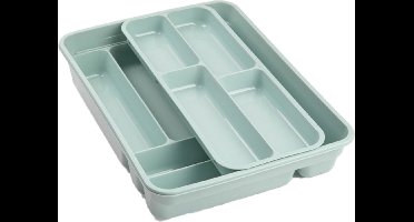 Plasticforte 2x stuks bestekbakken - houders - 2 lagen - 40 x 30 x 7 cm - groen - kunststof - keuken lade opbergers