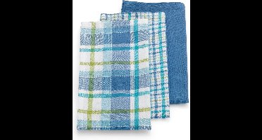 Kela Keuken - Pasado Theedoek 3 Designs Set van 12 Stuks - Kunststof - Blauw