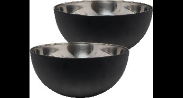 Svenska Living Salade/voedsel serveer schaal - 2x - mat zwart - RVS - D23 x H11 cm - Serveerschalen