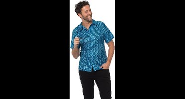 Partychimp Luxe Retro Blouse Heren Disco Blouse 70's Shirt Carnavalskleding Heren - Maat M - Blauw