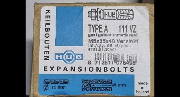HUB Keilbouten Type A M8x55x40 geel verzinkt 111VZ (50 stuks)