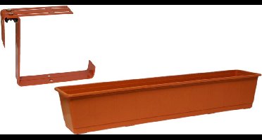 Kunststof plantenbak terracotta rechthoekig 80 cm met 2 verstelbare railing beugels