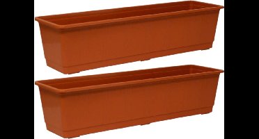 Geli Plantenbak kunststof - 3x - terra - 60 x 17,5 x 14,5 cm - Bloembakken/plantenbakken voor binnen/buiten