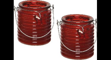 Citronella kaars - 2x - in windlicht - rood - 20 branduren - citrusgeur