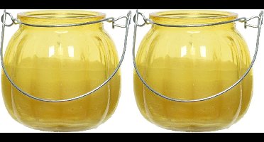 Decoris citronella kaarsen - 2x - in gekleurd glas - 15 branduren - 8 cm - geel