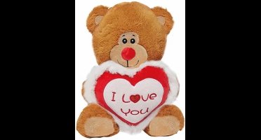 Jono Toys Pluche knuffelbeer/teddybeer met I love you hartje - bruin - 30 cm