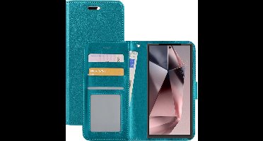 Hoesje - Met Pasjeshouder - Geschikt voor Samsung Galaxy S24 Ultra - Luxe Bookcase Portemonee - Flip Case - Kunstleer Book Case - Flipcase - Book Cover - Walletcase - Portemonneehoes - Turquoise