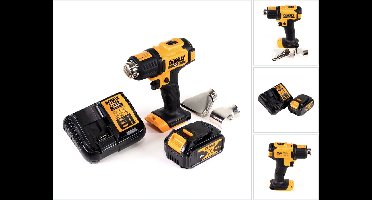 DeWalt DCE 530 M1 accu-heteluchtpistool 18 V 530 °C + 1x accu 4,0 Ah + 1x lader + vlak- en reflectormondstuk