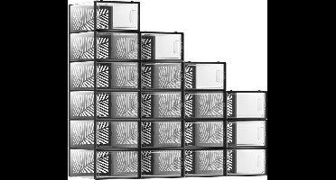 Schoenendozen, 18-delige set, opbergdozen voor schoenen, schoenenorganizer, opvouwbaar en stapelbaar, voor schoenen tot maat 44, sportschoenen, hoge hakken, platte schoenen, transparant-zwart