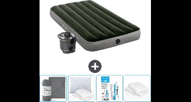 Intex Luchtbed - 1-Persoons - 99 x 191 x 25 cm - Groen - Inclusief pomp - Hoeslaken - Kussen - Reparatieset en Kussenbeschermer